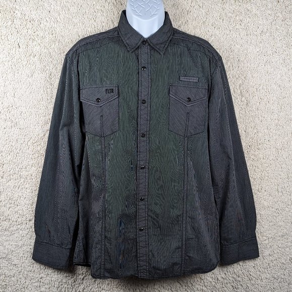 FLTR* Men's Long Sleeve Snap Button Down Curved Hem Chest Pockets Shirt~ Size XL - Picture 1 of 13